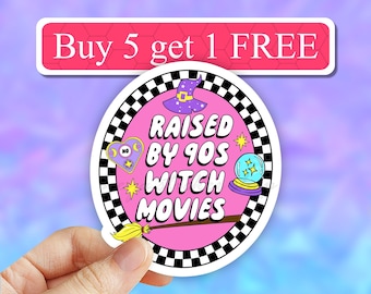 Raised by 90s witch movies Sticker, late night movie Club, funny 90s movies sticker, laptop stickers, retro movie stickers, water bottles