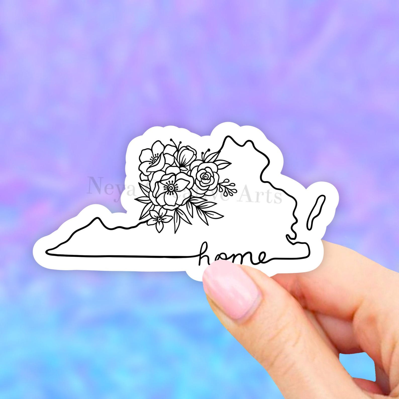 Virginia State Sticker, Floral States Map, Water Bottle Stickers, State ...