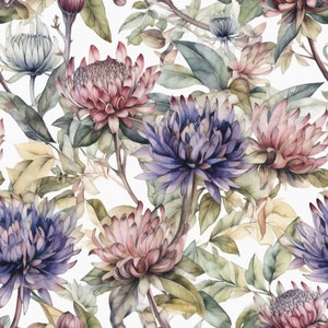 Blühende Chrysantheme Nahtloses Aquarell Muster - Glück, Langlebigkeit, Loyalität