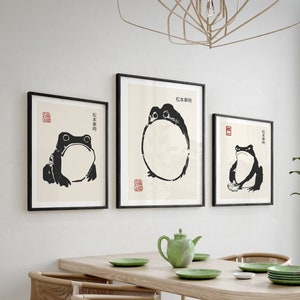 Elevate Your Home Decor with Our 3-Piece Frame Set Featuring Matsumoto Shoji&#39;s Frog Artwork! Japanese Poster, Wall Art Decor, Home Decor.
