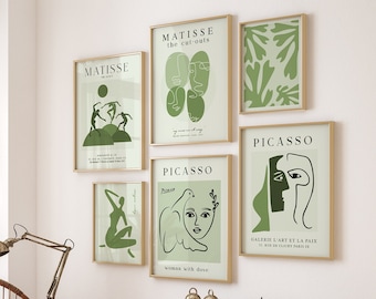 Green-themed 6-Piece Modern Frame Set | Henri Matisse, and Pablo Picasso's iconic works | Boho Set