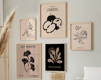 5 Piece Framed Wall Art Gallery: Boho Abstract Botanique Set