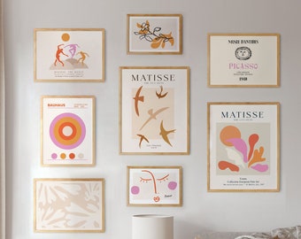 Colorful Gallery Wall Art Frame Set: Matisse, Picasso, Bauhaus, Boho - 8 Piece