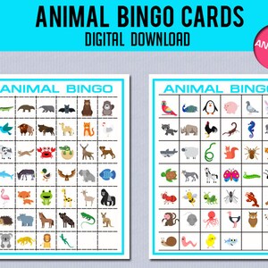 Animal Bingo, 10 Unique Printable Bingo Cards, Animal Game, Summer Activity, Kid&#39;s Printable Bingo Game, Animal Bingo Game for Kids