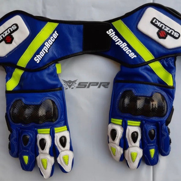 New Suzuki Motorcycle Motogp Racing Leather Gloves Motorbike Racing Short Gloves ( Gants courts Suzuki ) ( Guantes Cortos Suzuki )