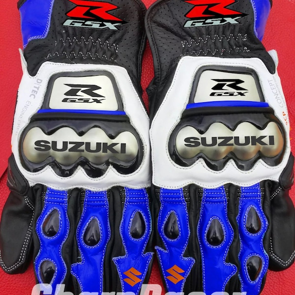 New Suzuki GSXR Motorcycle Motogp Racing Leather Gloves Motorbike Racing Short Gloves ( Gants courts Suzuki ) ( Guantes Cortos Suzuki )