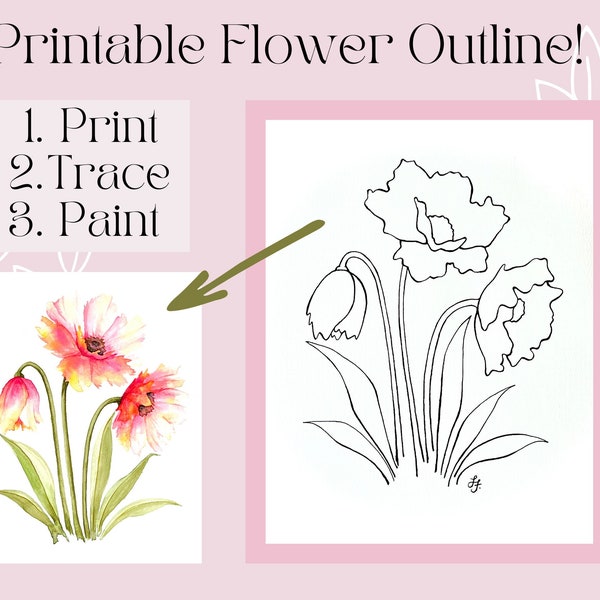 Outline Printable Flower Drawing for Painting and/or Coloring! Painting Tutorial Included!