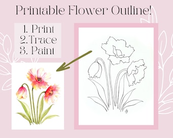 Outline Printable Flower Drawing for Painting and/or Coloring! Painting Tutorial Included!