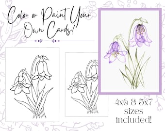 4x6 AND 5x7 Card Size Outline Drawing of Bluebell Flowers Digital Download PDF for Coloring or Painting