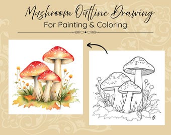 Disegno di un fungo autunnale in formato PDF, download digitale, modello per dipingere e colorare.