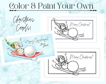 Snowman Christmas Card Printable, Traceable, PDF Outline For Coloring and Painting 2 Sizes Plus Painting Tutorial Included