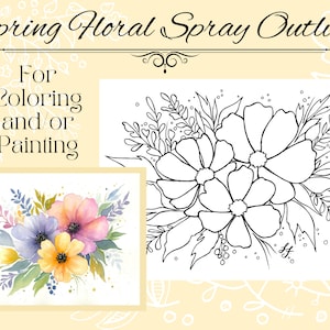 春のアウトライン花の花のスプレー描画、着色またはペイント用 8x10 PDF デジタルダウンロード