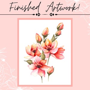 Pink and Orange Flower and Bud Drawing Printable PDF Outline for Coloring or Painting image 6