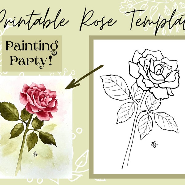 Rose Flower Drawing Outline/Template! Color/Paint Download Printable Digital PDF