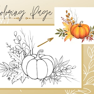 Herfst herfst bloemen pompoen digitaal afdrukbare traceerbare sjabloonoverzicht om in te kleuren en te schilderen 8 x 10
