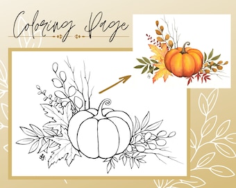 Autumn Fall Floral Pumpkin Digital Printable Traceable Template Outline for Coloring and Painting 8x10