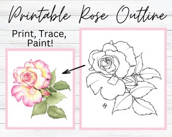 Rose Flower Drawing Outline/Template Printable Traceable PDF Coloring Page