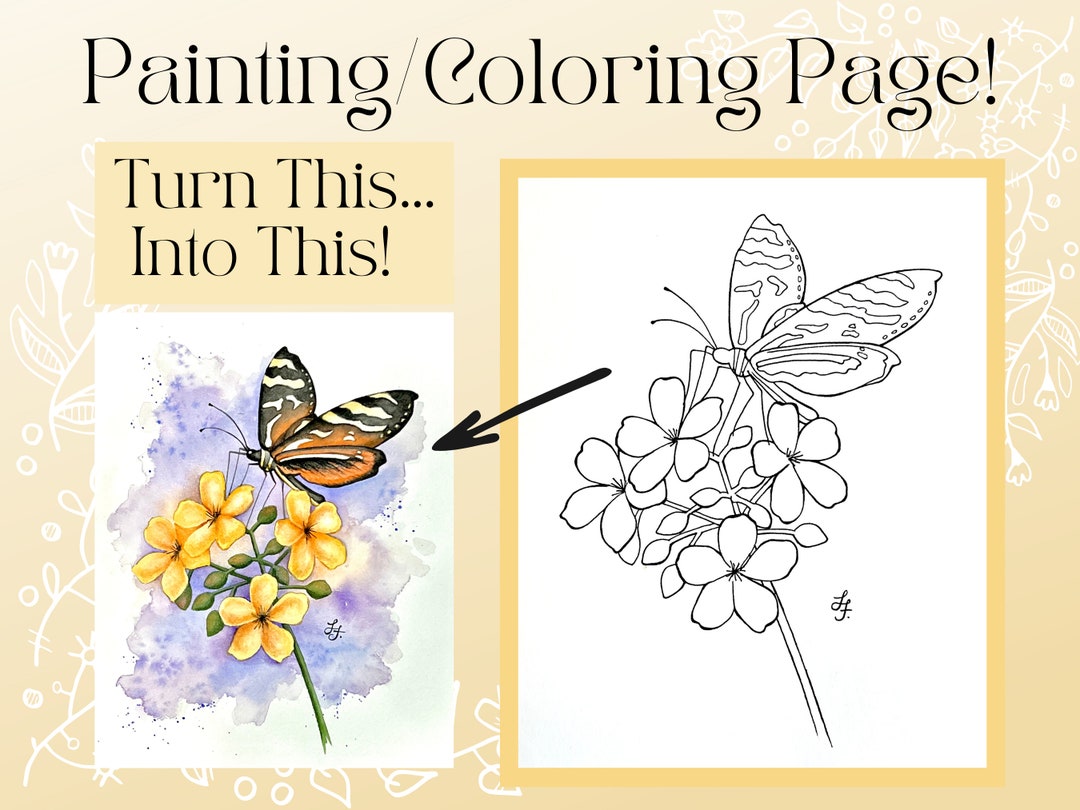 Butterfly & Flower Outline Drawing Template Coloring/painting PDF
