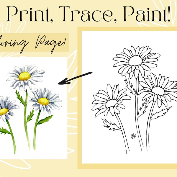 Daisy Flower Drawing Outline Digital Download Printable Traceable Coloring Page