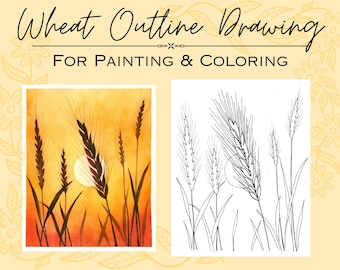 Wheat Grass Silhouette Drawing PDF Digital Download Outline Template for Painting Tracing and Coloring