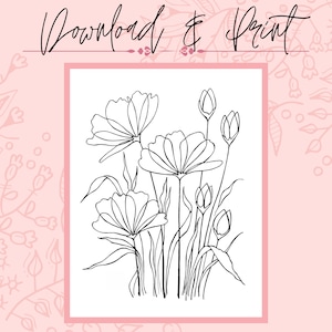 Pu&ograve; includere: Un disegno in bianco e nero di un mazzo di fiori. I fiori hanno grandi petali e sono disposti in un vaso. Il disegno &egrave; semplice ed elegante.