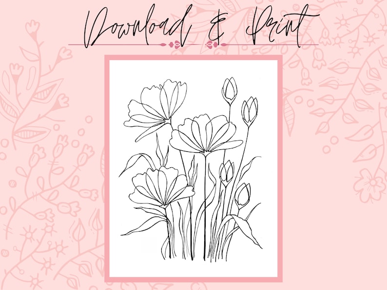 Pu&ograve; includere: Un disegno in bianco e nero di un mazzo di fiori. I fiori hanno grandi petali e sono disposti in un vaso. Il disegno &egrave; semplice ed elegante.