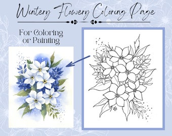 Winter Floral Flower Arrangement Spray Printable 8x10 Digital Download Coloring/Painting Outline Drawing