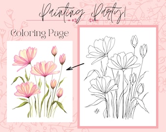 Transparent Flower Drawing Outline PDF Digital Download Coloring Page for Painting and Coloring