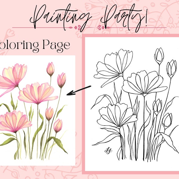 Transparent Flower Drawing Outline PDF Digital Download Coloring Page for Painting and Coloring