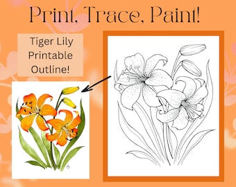 Tiger Lily Flower Printable Outline for Painting and Coloring!