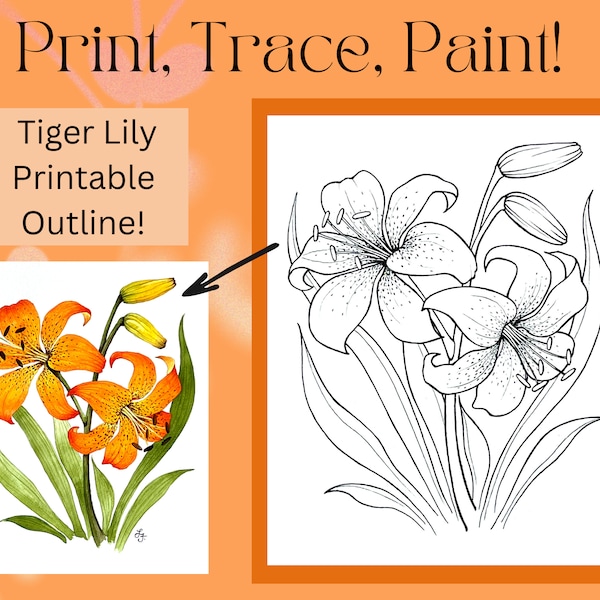 Tiger Lily Flower Printable Outline for Painting and Coloring!