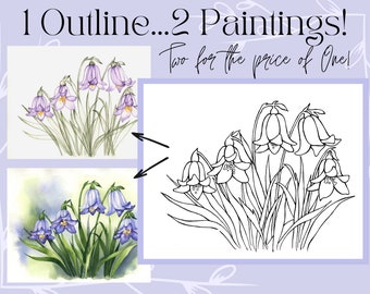 Bluebell Flower Outline Tekening 8x10 PDF Digitale Download om in te kleuren of te schilderen
