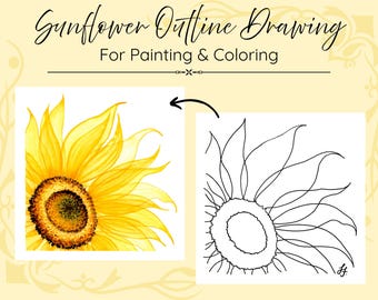 Sunflower Outline Drawing PDF Digital Download Printable Template for Painting and Coloring