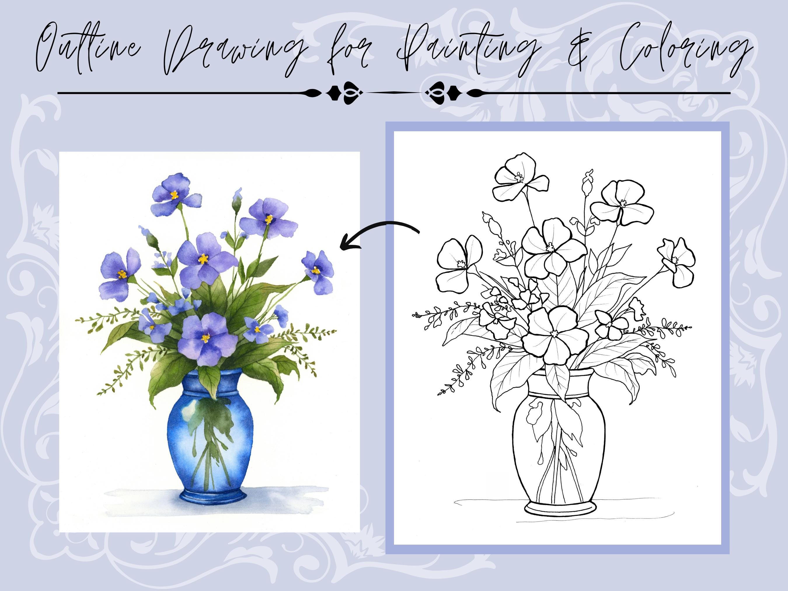 Blue Vase of Flower Drawing Outline Template Digital PDF Printable  Traceable Download for Painting and Coloring - Etsy, image size:2700x2025
