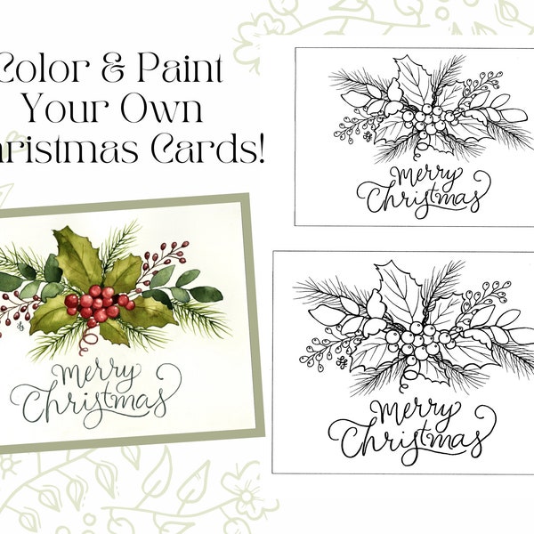 Christmas Card 4x6 AND 5x7 Drawing Outline DIY Digital PDF Download Christmas Coloring Card