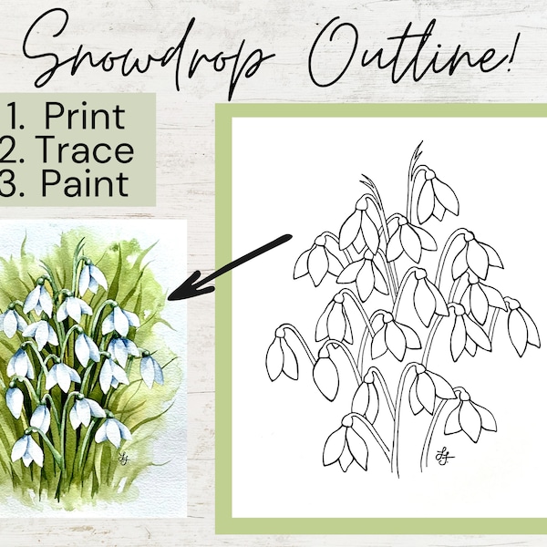 Snowdrop Flower Outline/Template! Digital Printable PDF