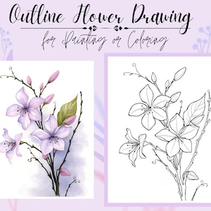 Desenho digital PDF de botões de flores roxas caprichosas para pintar e colorir