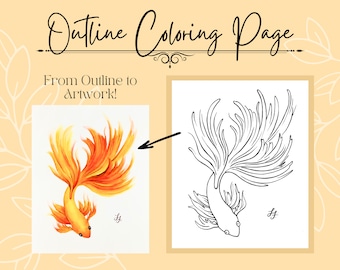 Goldfish/Fish Drawing Outline 8x10 PDF Printable Coloring Page for Painting or Coloring Free Tutorial Included!