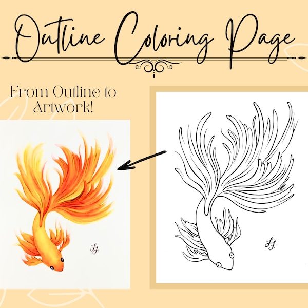 Goldfish/Fish Drawing Outline 8x10 PDF Printable Coloring Page for Painting or Coloring Free Tutorial Included!