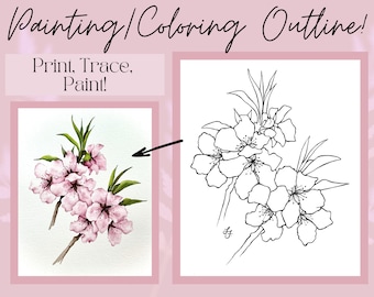 Almond Blossom Downloadable, Printable, Outline Drawing for Coloring and Painting!