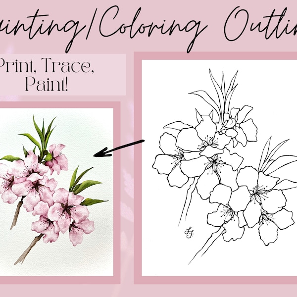 Almond Blossom Downloadable, Printable, Outline Drawing for Coloring and Painting!