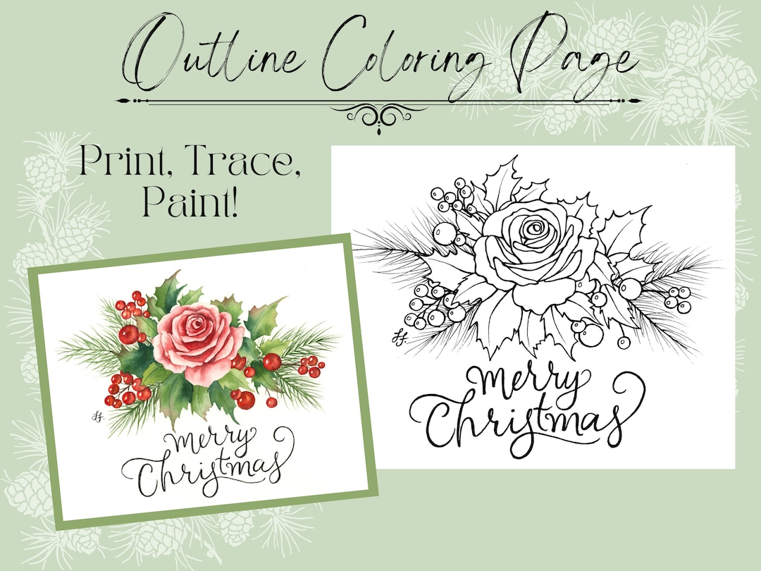 Free Printable Christmas Roses Rose Flower Berry Christmas Printable Traceable PDF Outline for ...