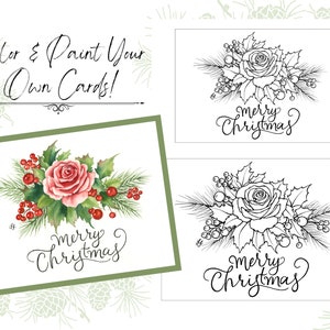 4x6 und 5x7 Weihnachtsrose Blumenarrangement Weihnachtskarte Druckbare nachvollziehbare PDF-Outlines zum Färben oder Malen