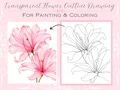 Two Transparent Pink Flowers Outline Template PDF Digital Printable Download Drawing for Coloring or Painting