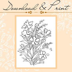 Wilde Blume Umriss Zeichnung PDF Digitaler Download zum Färben oder Malen Bild 2