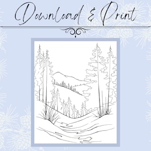 Snowy Winter Mountain Landscape Outline/template for Coloring or ...