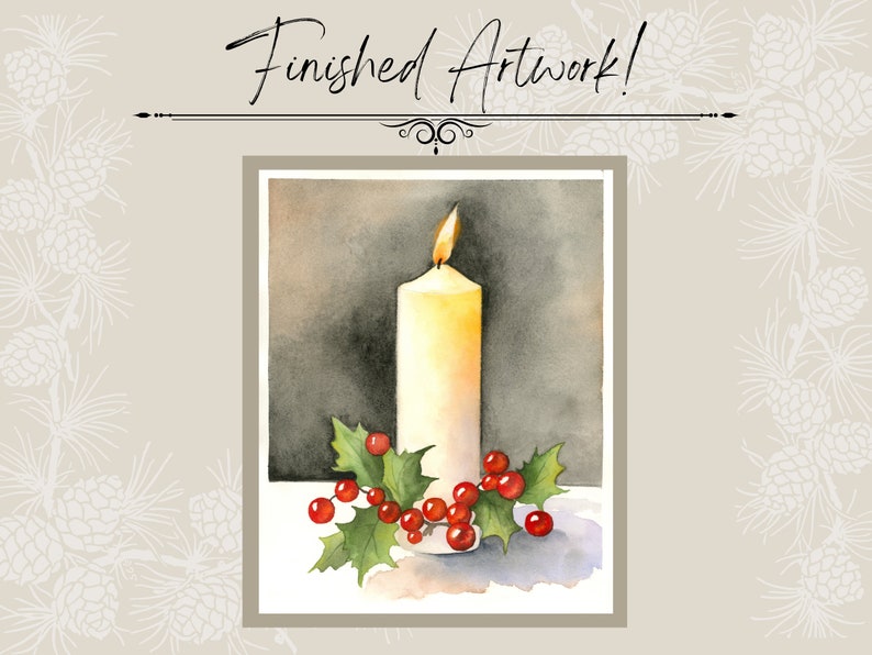 Christmas Candle, Berries, Holly Coloring/painting Page Outline ...