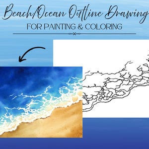 Beach/Ocean Waves Outline Drawing PDF Digital Download Template for Painting and Coloring