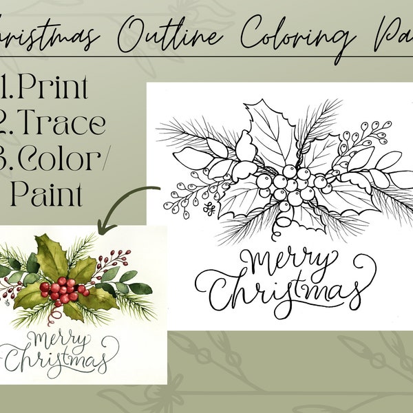 Christmas Arrangement 8x10 Digital Printable PDF Download Outline Drawing Coloring Painting Page