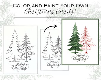 Plantilla trazable para dibujar o colorear un árbol de Navidad de 4x6 y 5x7 (PDF, descarga digital)